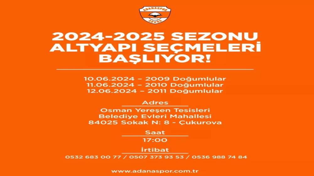 Adanaspor’da yeni sezonun altyapı seçmeleri başlıyor
